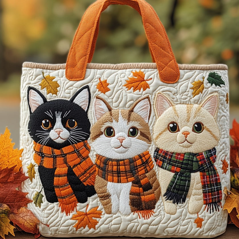 Bolsa Tote Acolchada de Otoño con Gatos