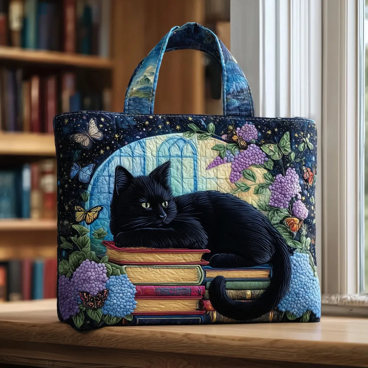 Bolsa Tote Acolchada - Gato Negro sobre Libros