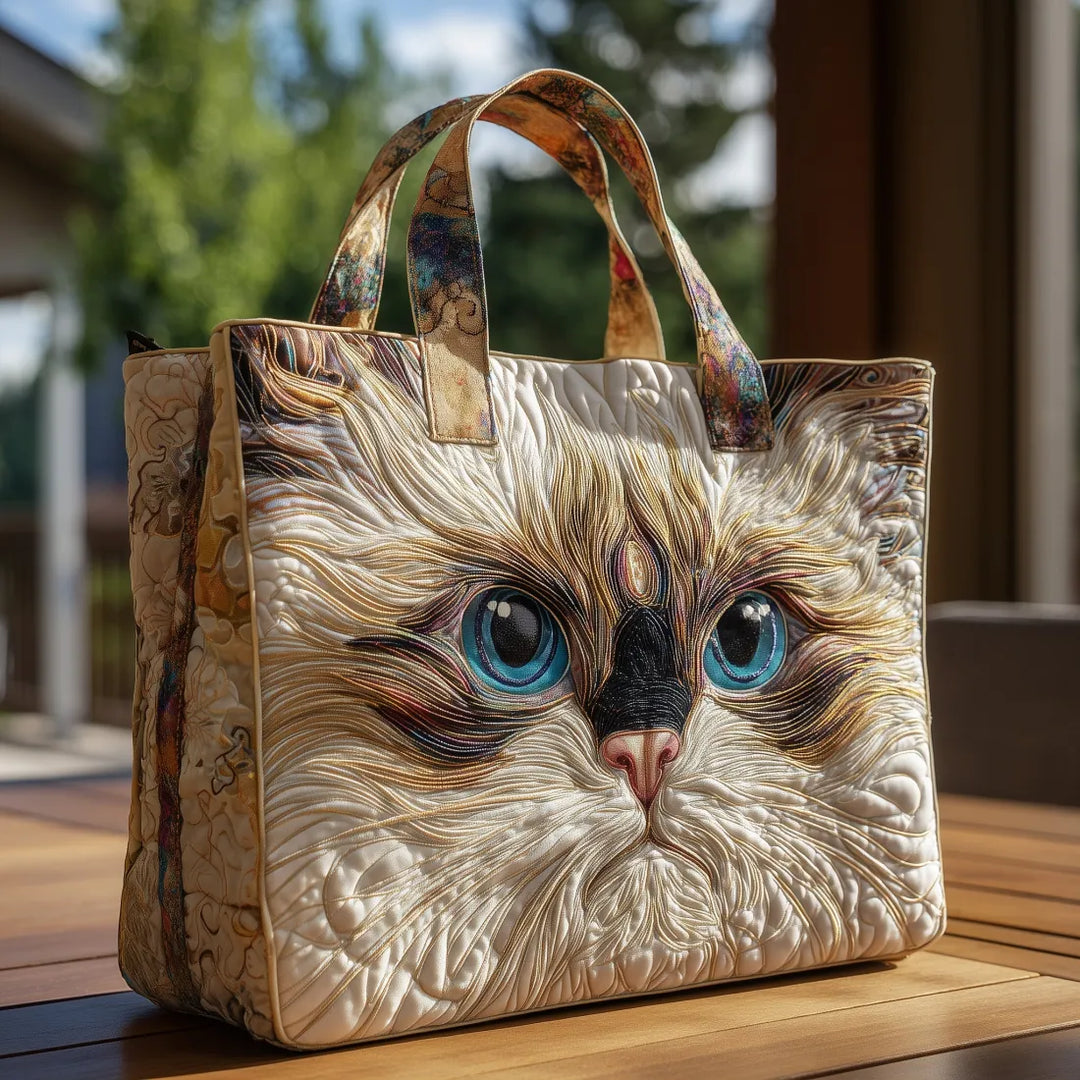Bolso Tote Acolchado - Gato Blanco con Ojos Azules