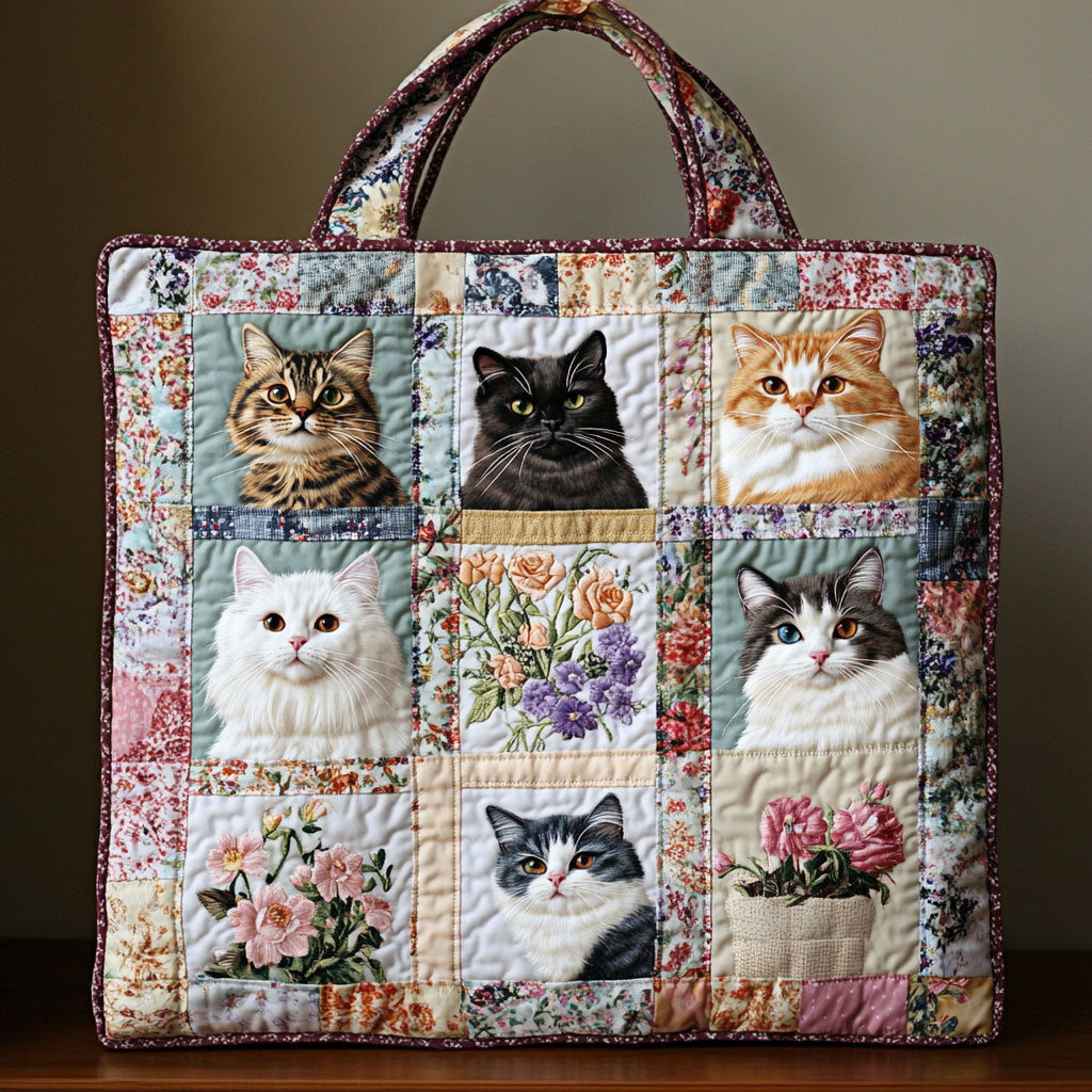 Bolso Tote Acolchado de Gato Florido