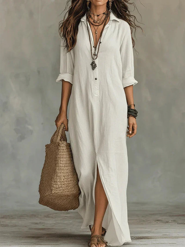 Sofia | Abito Camicia Lungo con Spacco