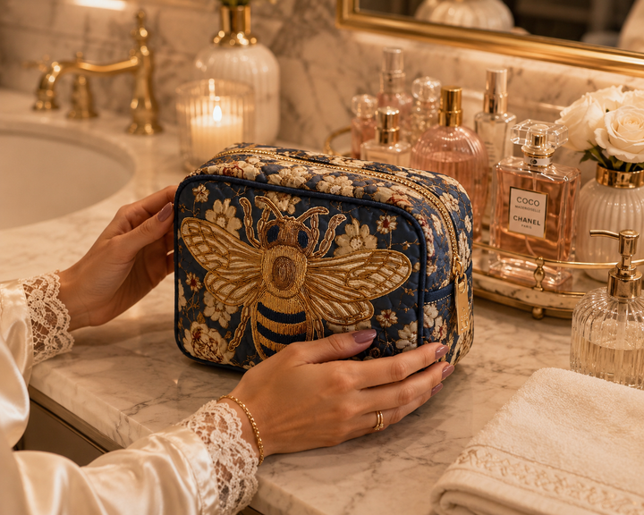 Bolso de Maquillaje Acolchado con Encanto de Abeja
