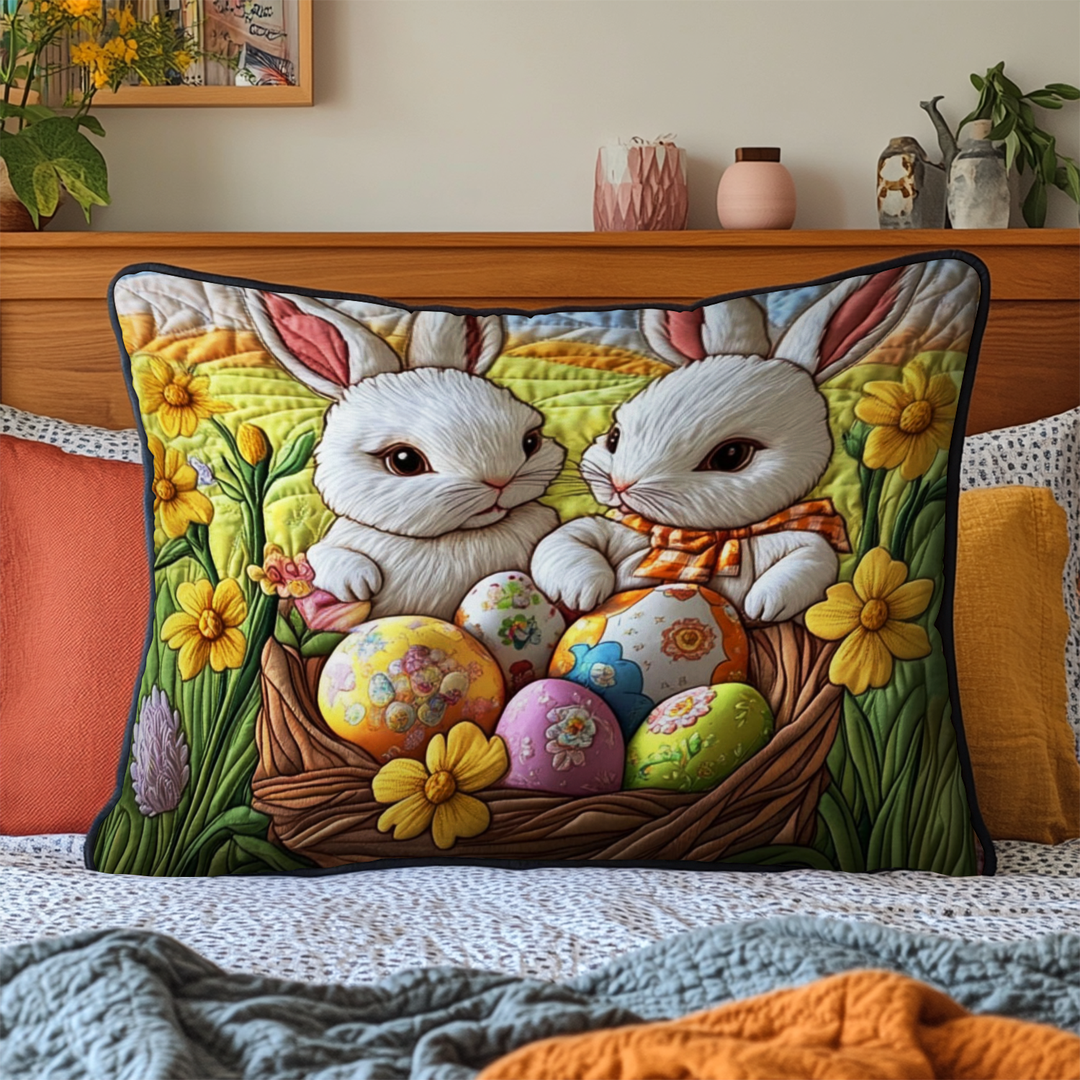 Funda de Almohada de Ropa de Cama Acolchada de Conejo de Pascua