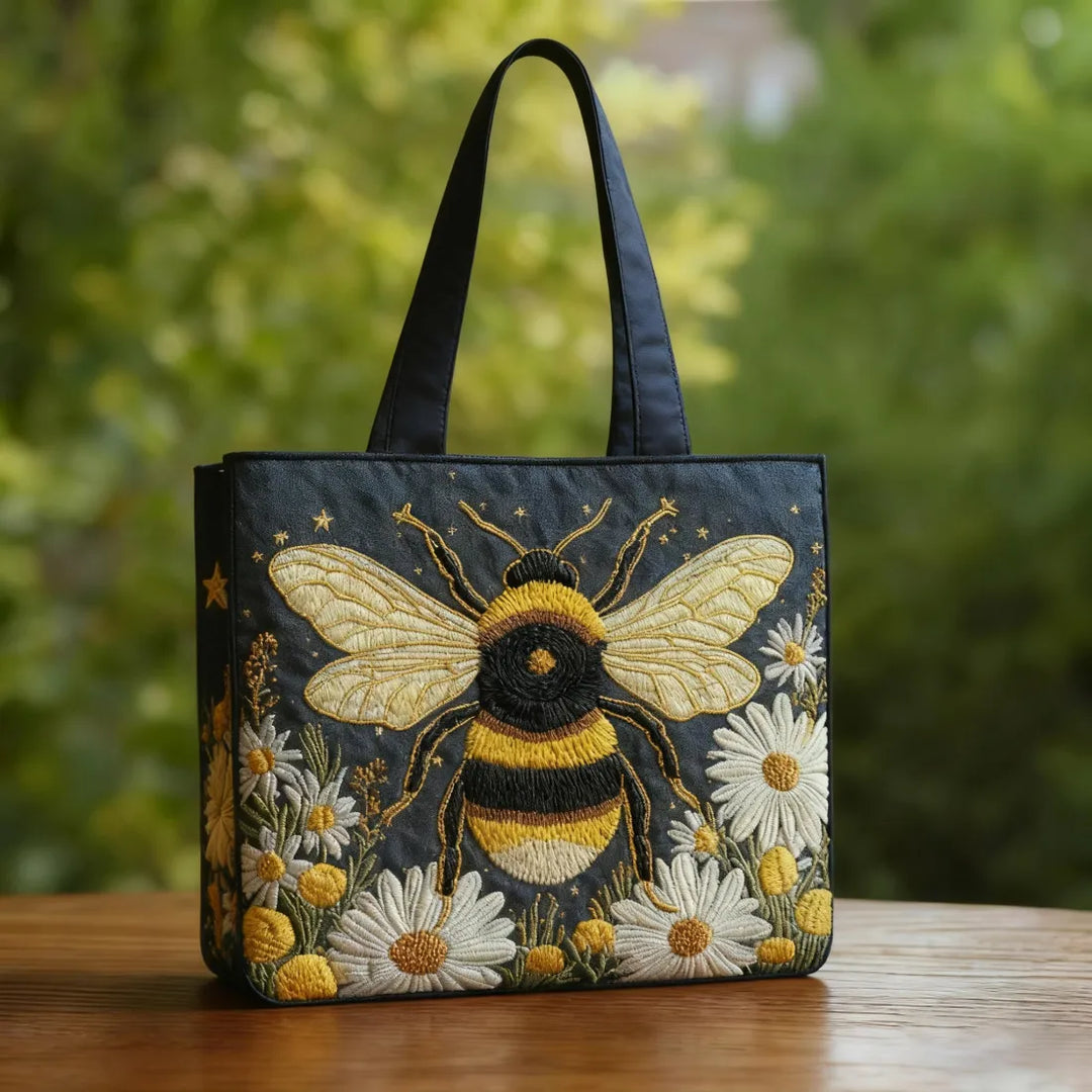 Bolsa Tote Acolchada - Abeja con Margaritas y Estrellas