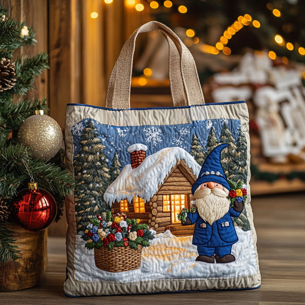Bolso Tote Acolchado de Gnomo de Cabaña de Nieve