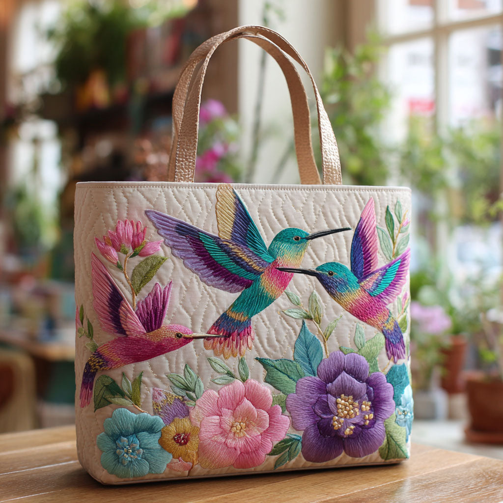 Bolso Tote Acolchado Jardín de Flores Colibrí