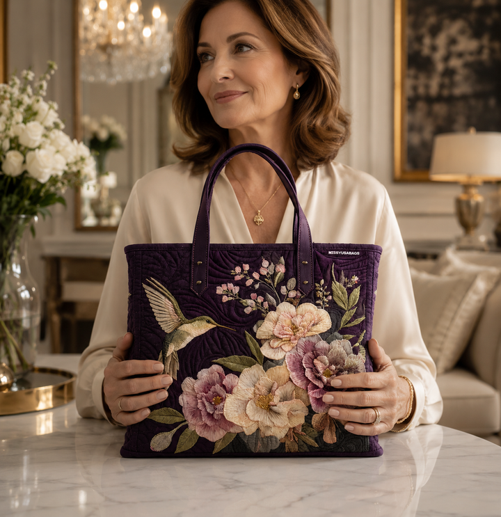 Bolsa Tote Acolchada - Colibríes y Orquídeas
