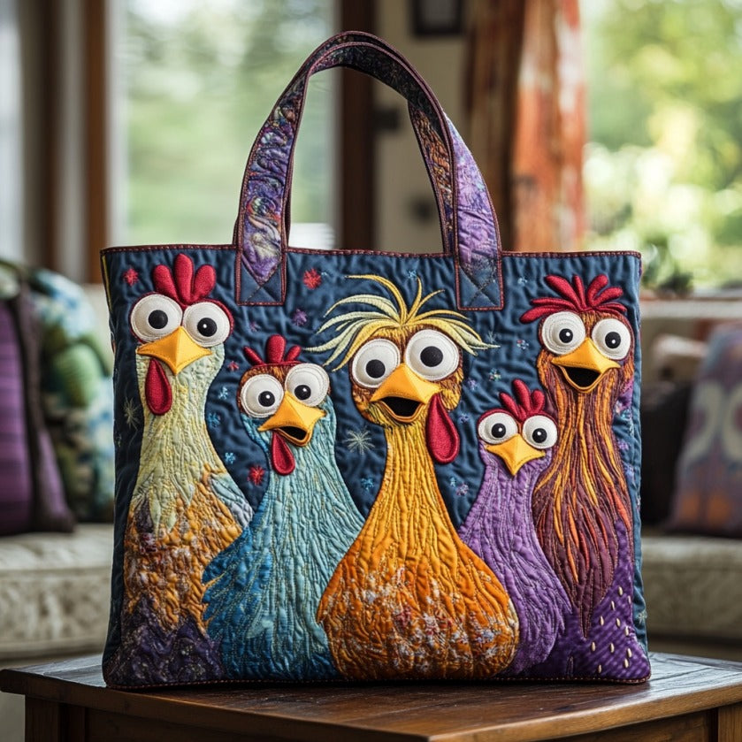 Bolsa Tote Acolchada de Gallinas Divertidas