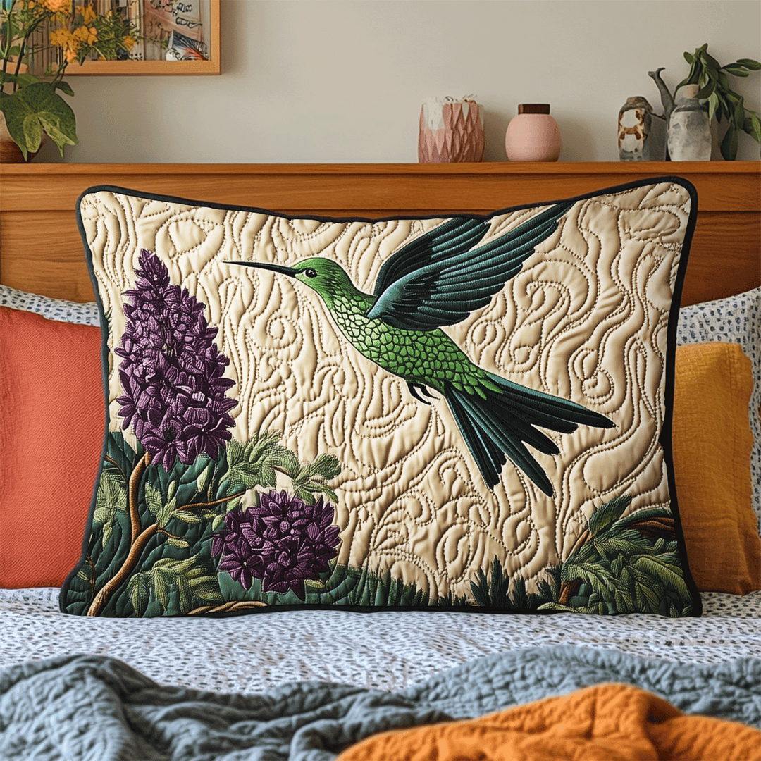 Funda de Almohada de Cama Acolchada Antiguo Colibrí