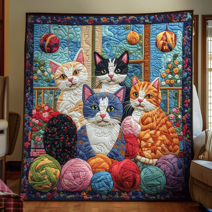 Manta Acolchada con Tema de Gato Artístico