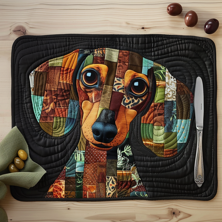 Mantel Individual Acolchado de Perro Salchicha en Patchwork Otoñal