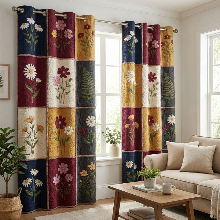 Cortinas Acolchadas de Flores Silvestres de Otoño