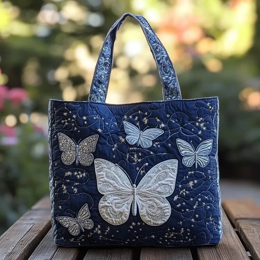Bolso Tote Acolchado - Mariposa Plateada