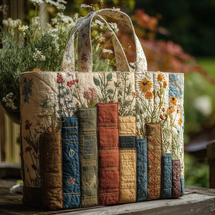 Bolso Tote Acolchado - Libros y Flores