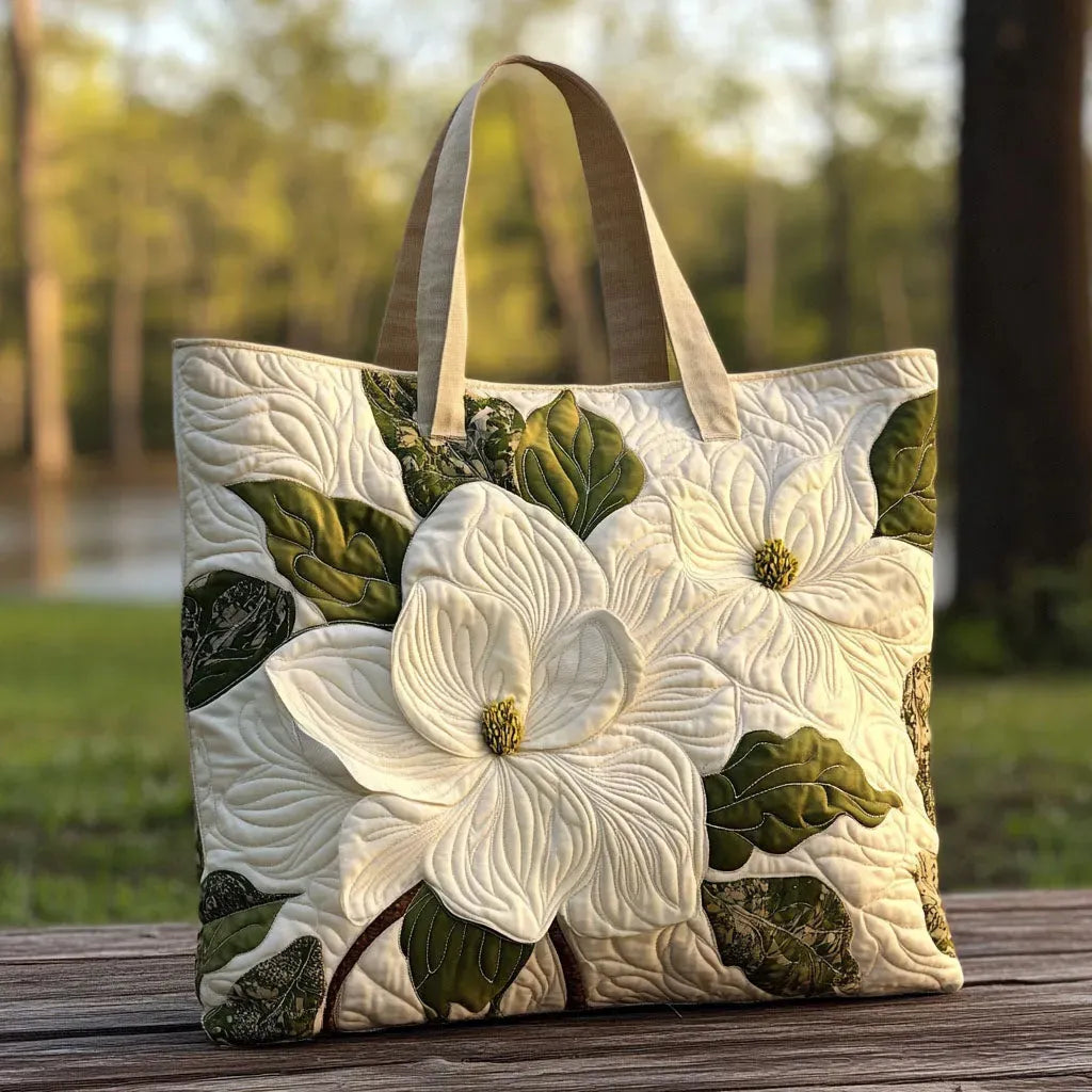 Bolsa Tote Acolchada - Lirios Blancos Elegantes