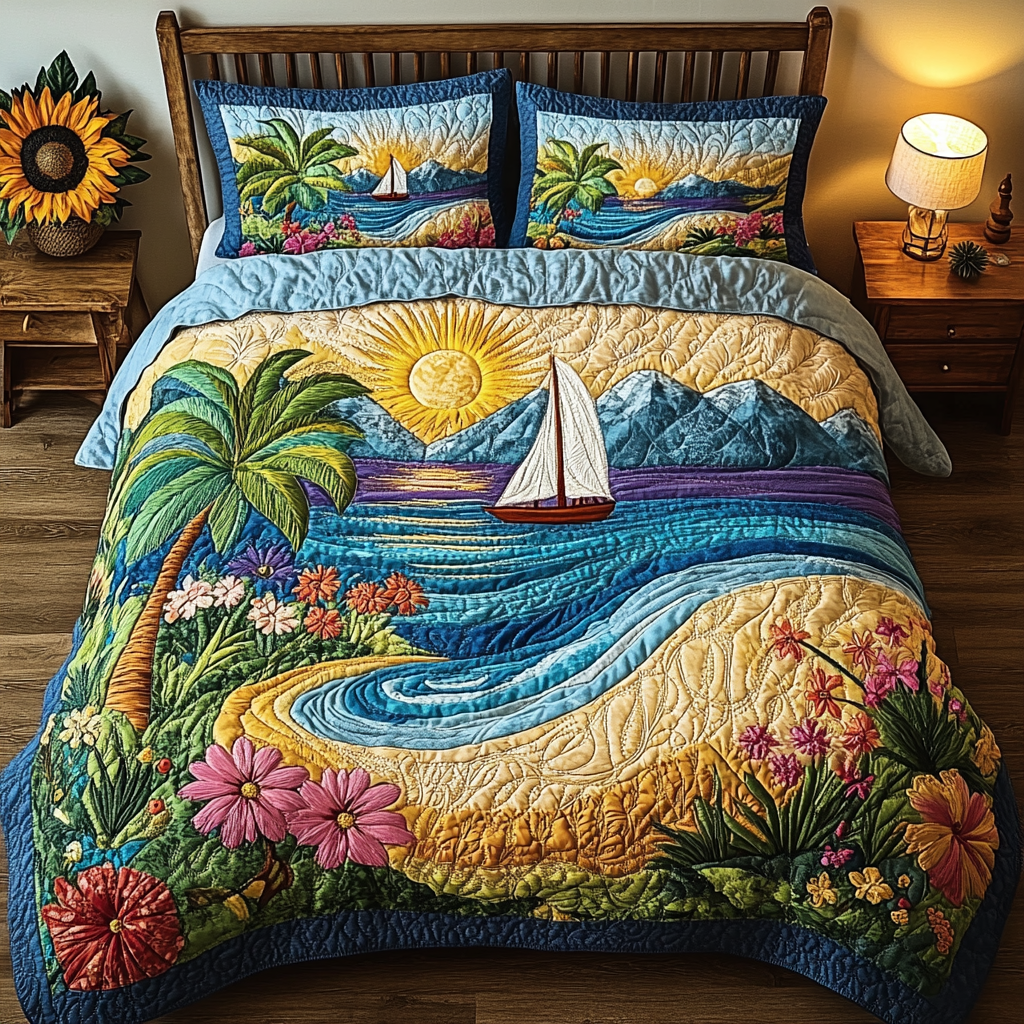 Juego de Ropa de Cama Acolchado de 3 Piezas Escape a la Playa