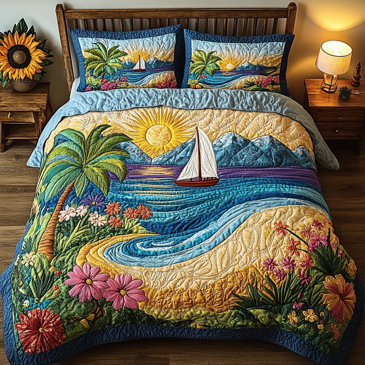 Juego de Ropa de Cama Acolchado de 3 Piezas Escape a la Playa