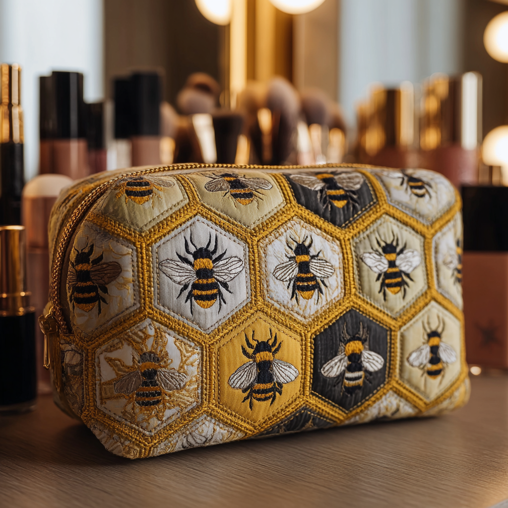Bolso de Maquillaje Acolchado Jardín de Abejas