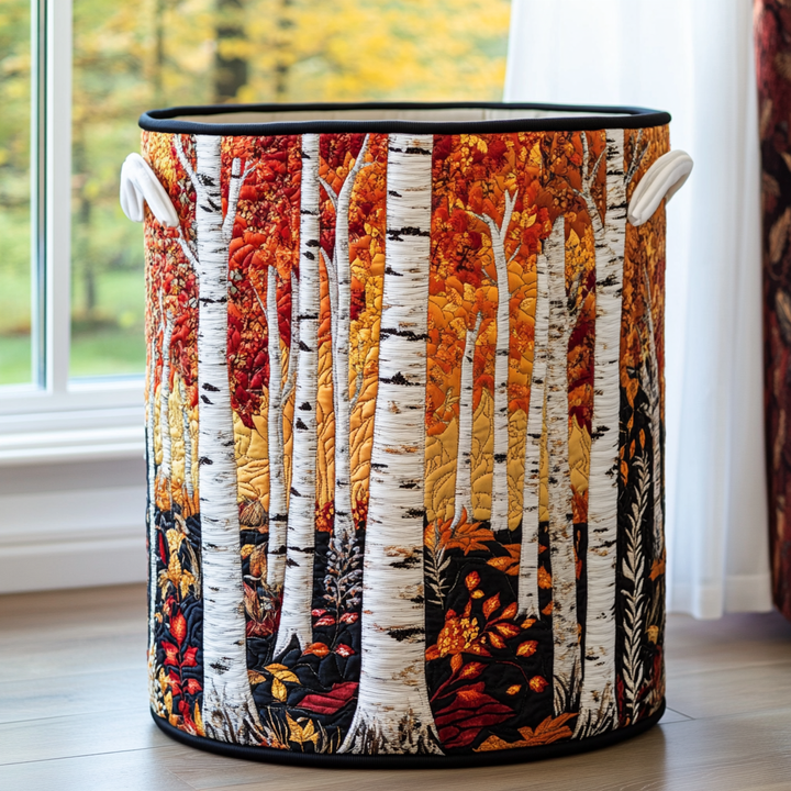 Cesta de Ropa Acolchada con Hojas de Abedul