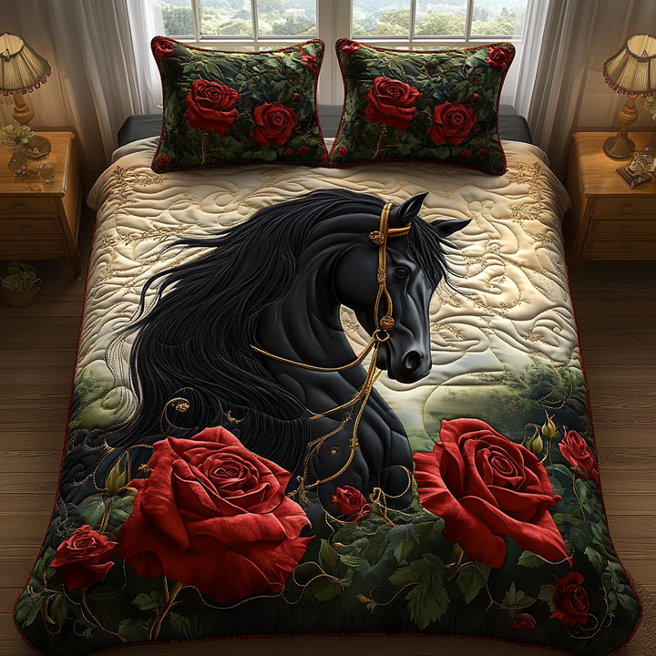 Juego de Ropa de Cama Acolchada de 3 Piezas de Caballo