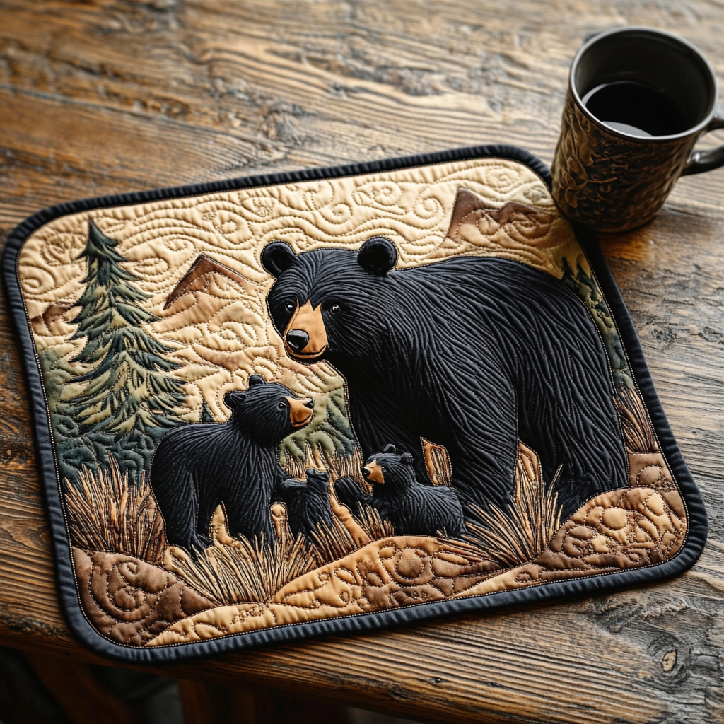 Mantelito acolchado de la familia oso negro