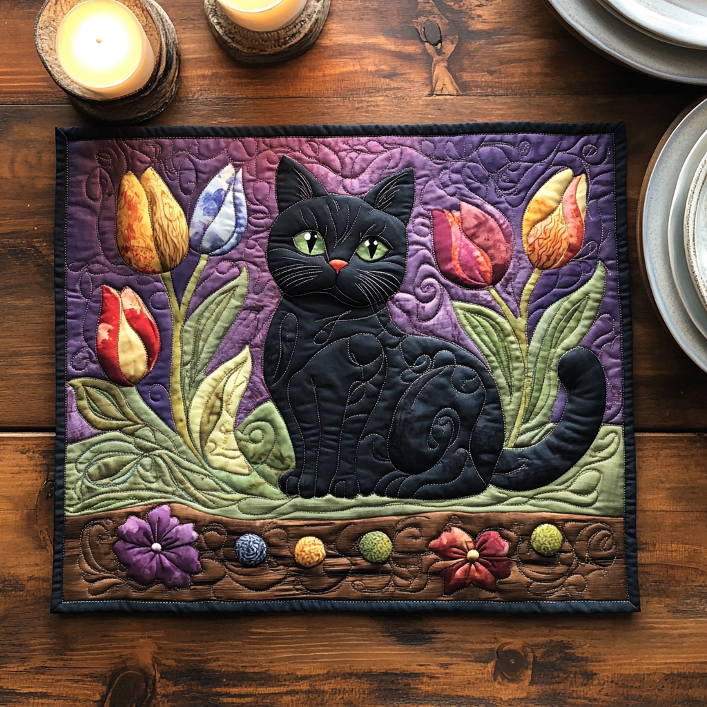 Mantel Individual Acolchado de Gato Negro