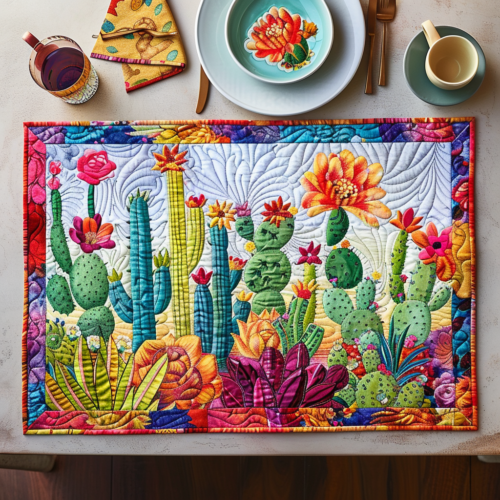 Mantel Individual Acolchado de Cactus en Flor