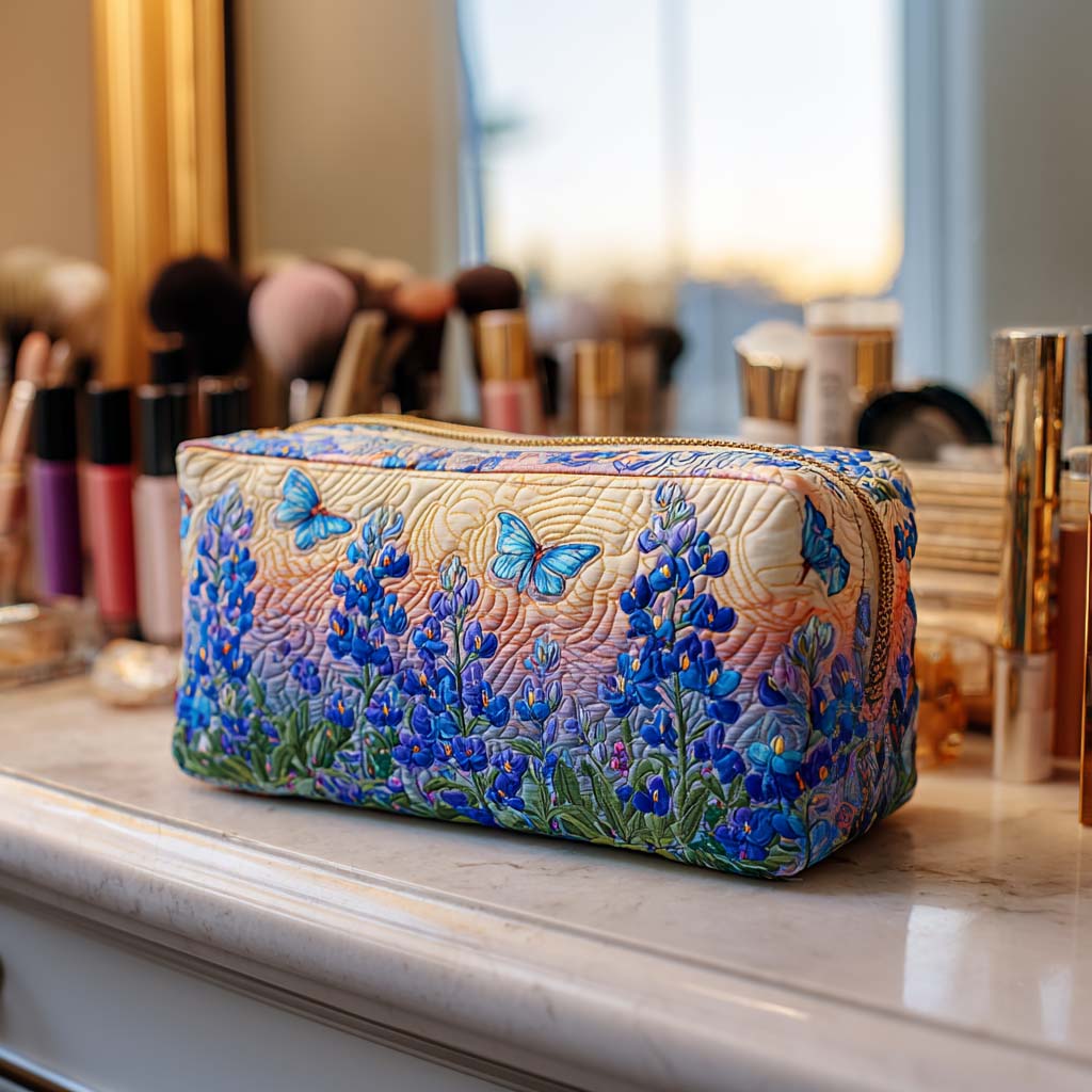 Bolsa de Maquillaje Acolchada Azul Mariposa