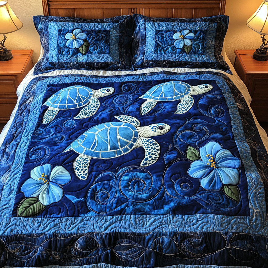 Juego de Ropa de Cama Acolchada de 3 Piezas Tortuga
