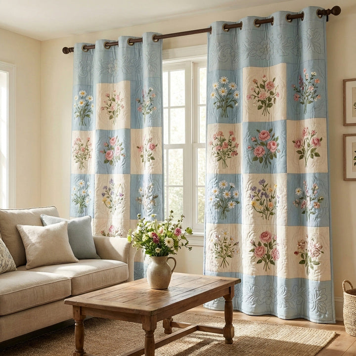 Cortinas Acolchadas en Color Azul Pradera