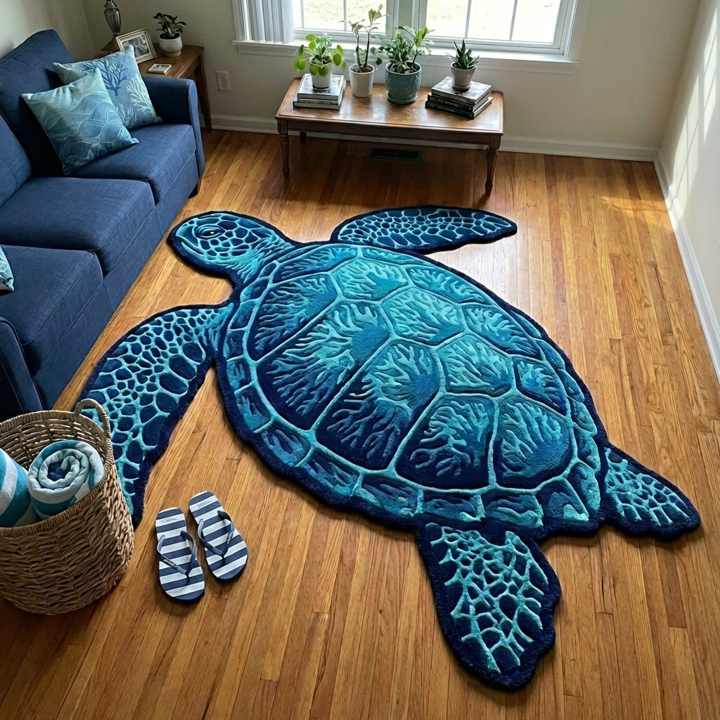 Alfombra de Área de Forma Personalizada Tortuga Azul