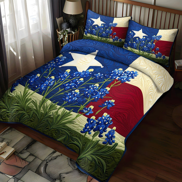 Juego de Ropa de Cama Acolchada de 3 Piezas Campos de Bluebonnet