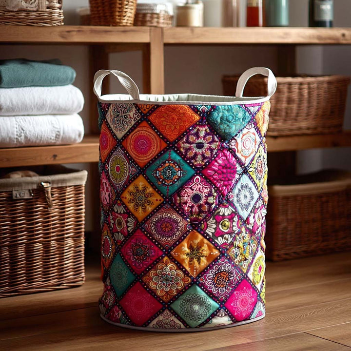 Cesta de Ropa Acolchada con Estilo Boho Patchwork