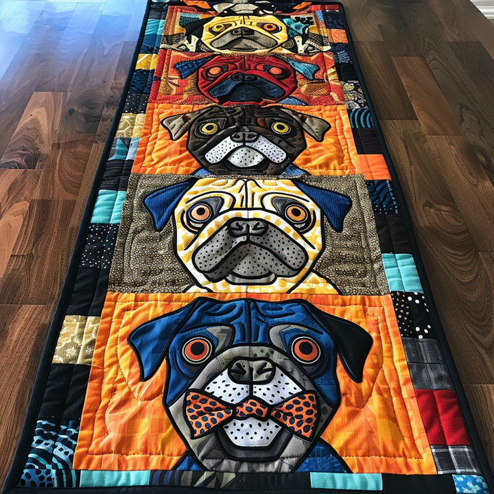 Obra de Arte de Pug en Relieve - Camino de Mesa Acolchado