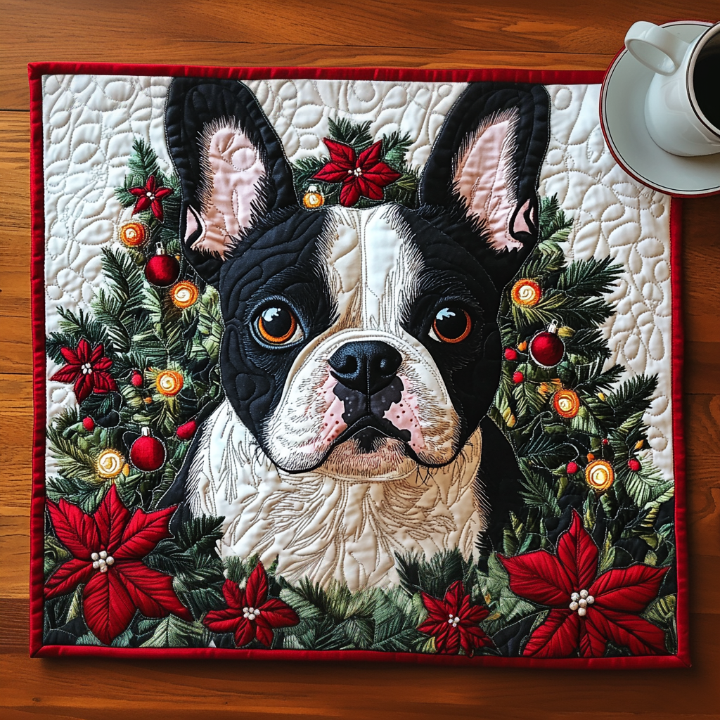 Mantel Individual Acolchado Espíritu Navideño Boston Terrier
