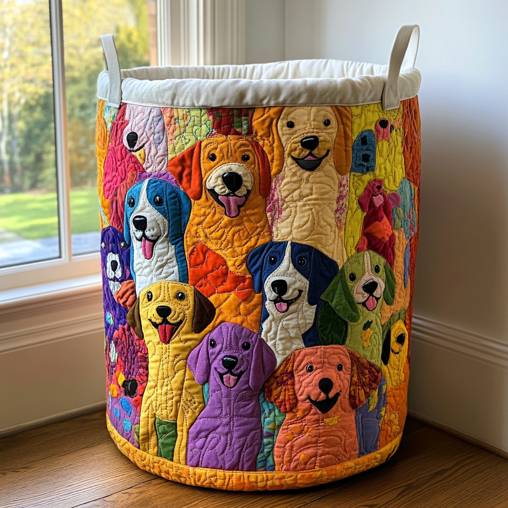 Cesta de Ropa Acolchada de Perros Brillantes