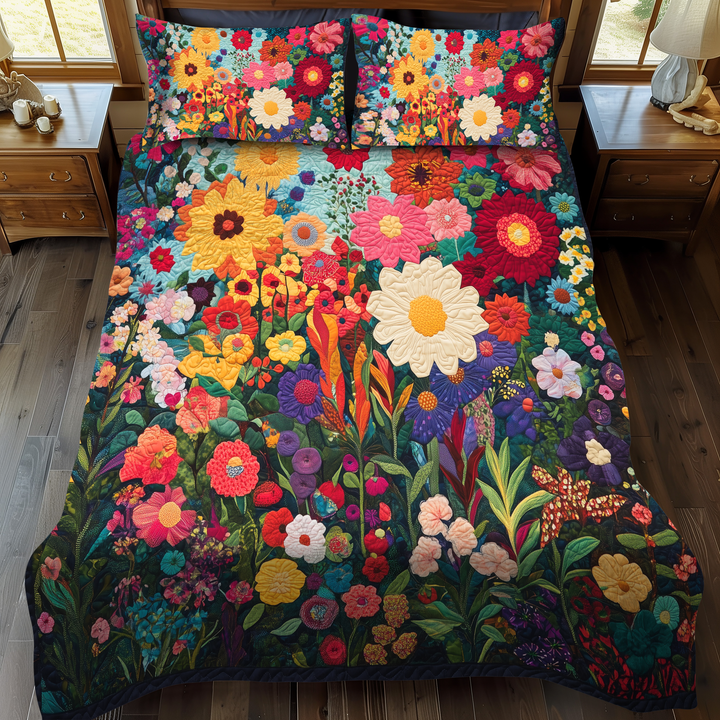 Juego de Ropa de Cama Acolchada de 3 Piezas Brilliant Flowers