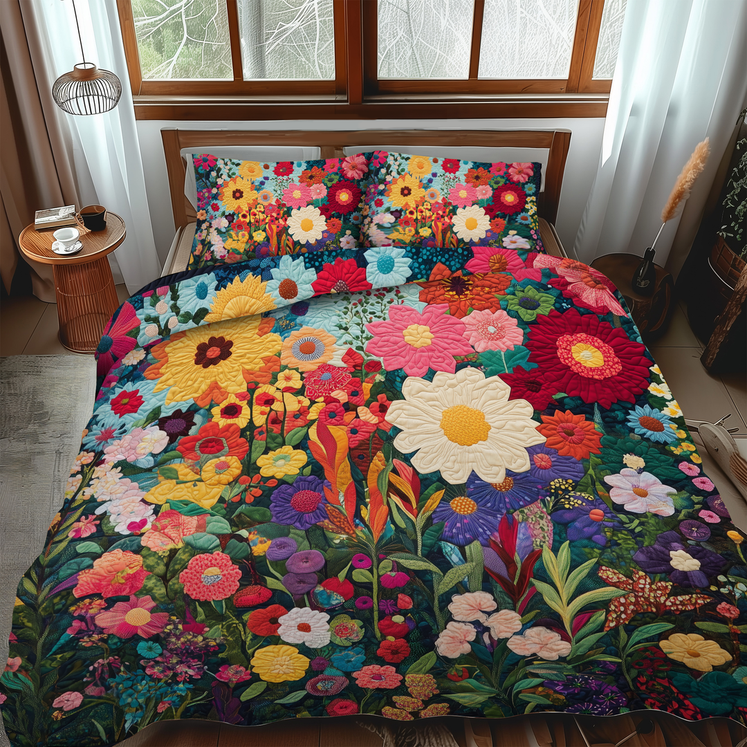 Juego de Ropa de Cama Acolchada de 3 Piezas Brilliant Flowers