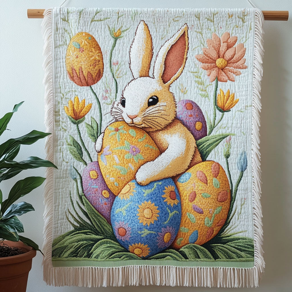 Manta Woven con Diseño de Conejo y Huevo