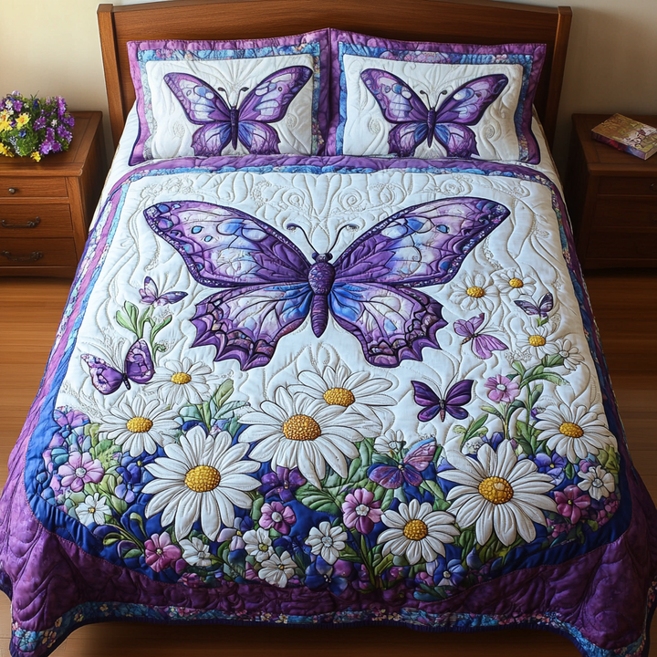 Juego de Ropa de Cama Acolchado de 3 Piezas Mariposa en Flor