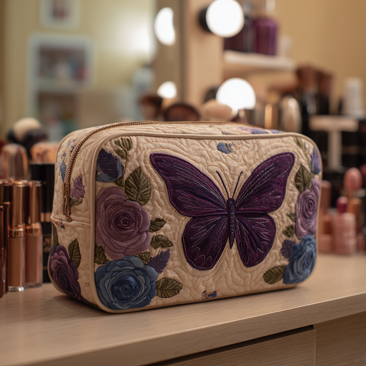 Bolsa de Maquillaje Acolchada con Encanto de Mariposa