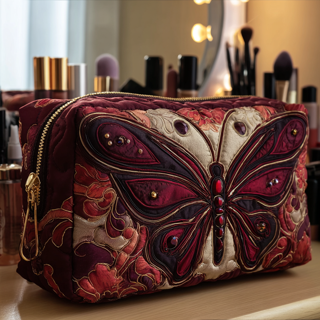 Bolsa de Maquillaje Acolchada Jardín de Mariposas