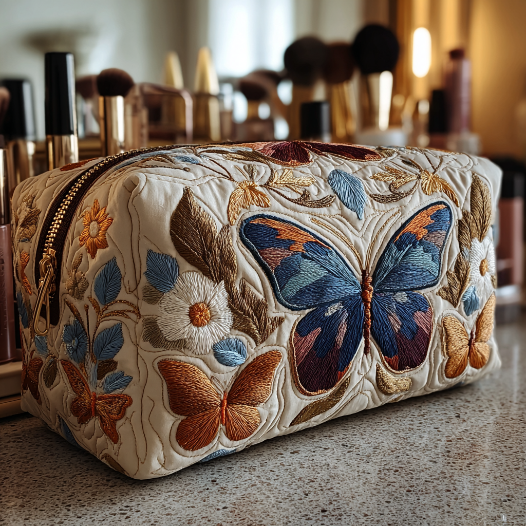 Bolsa de Maquillaje Acolchada Susurro de Mariposa