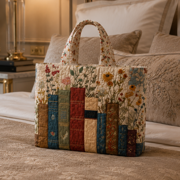 Bolso Tote Acolchado - Libros y Flores