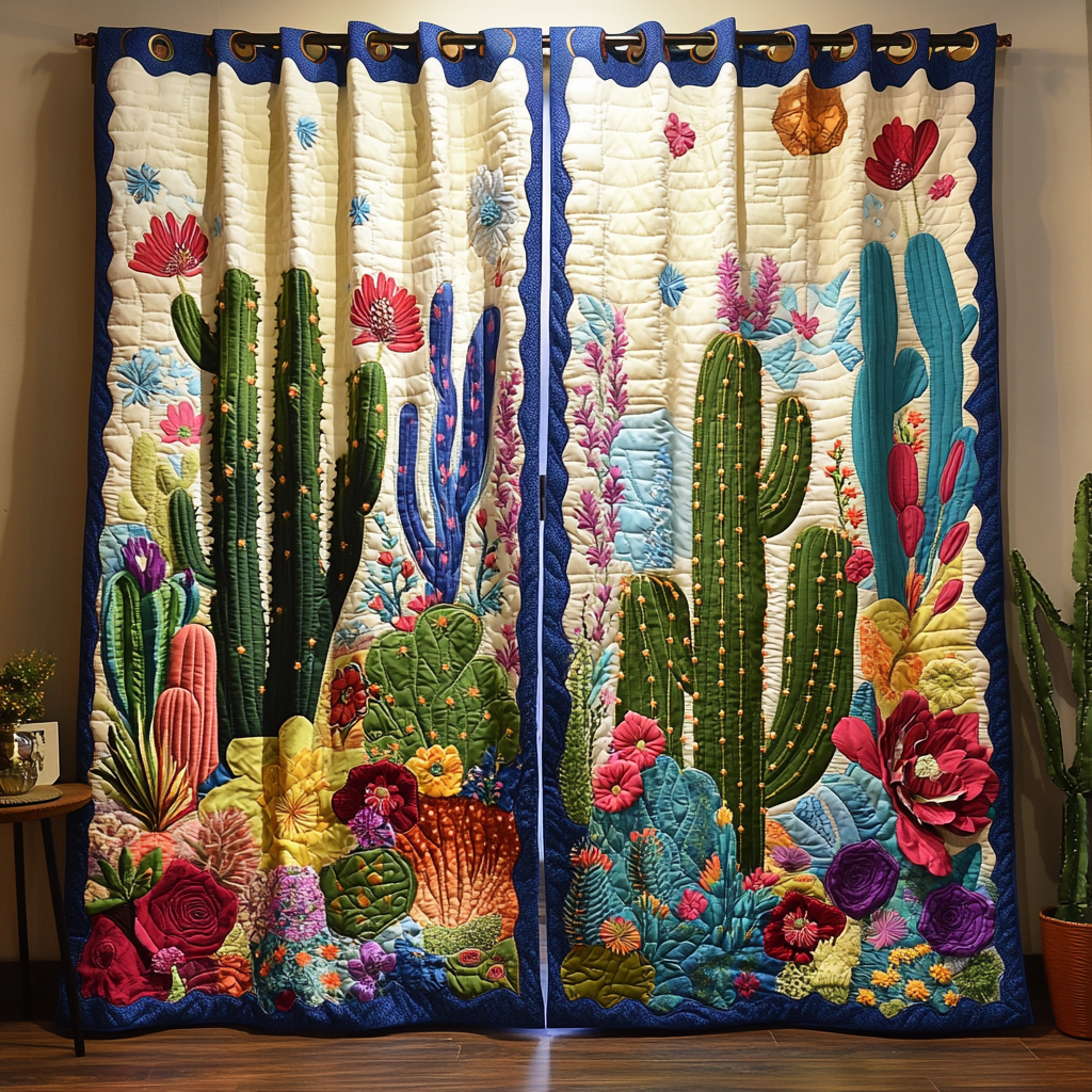 Cortinas Acolchadas de Flor de Cactus
