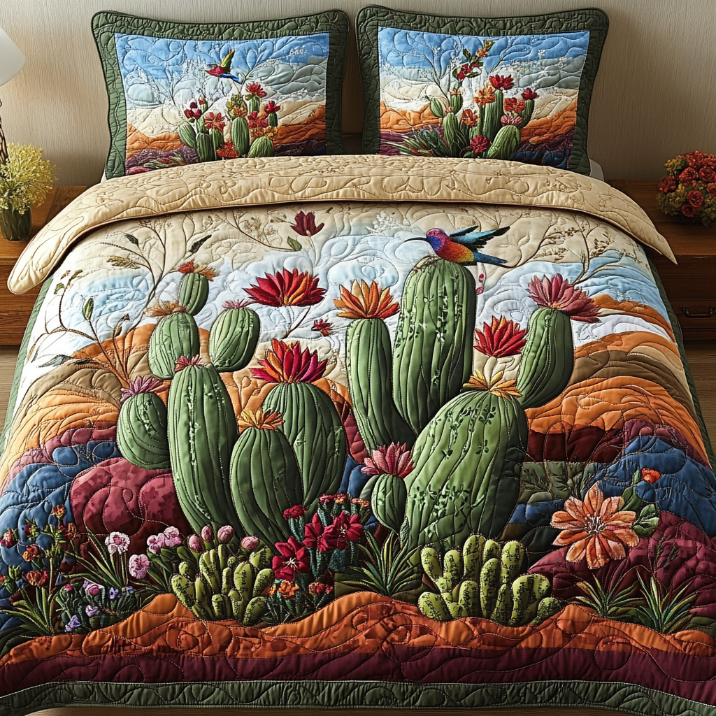 Juego de Ropa de Cama Acolchada de 3 Piezas Cactus Haven