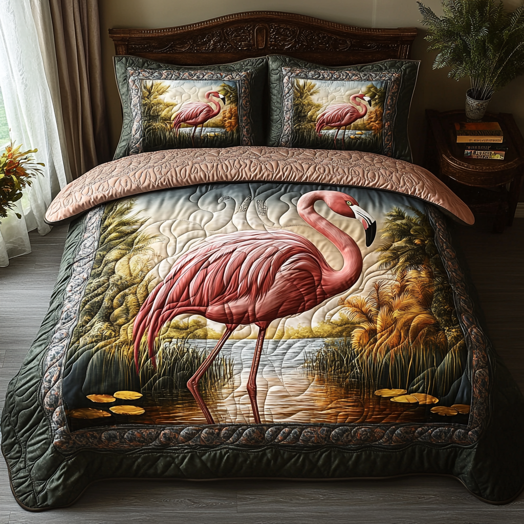 Juego de Ropa de Cama Acolchado de 3 Piezas Flamingo