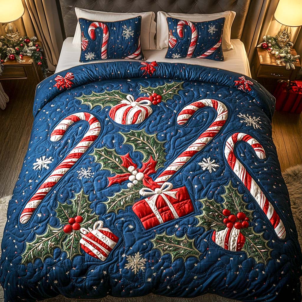 Conjunto de Ropa de Cama Acolchado de 3 Piezas Sueños de Bastón de Caramelo