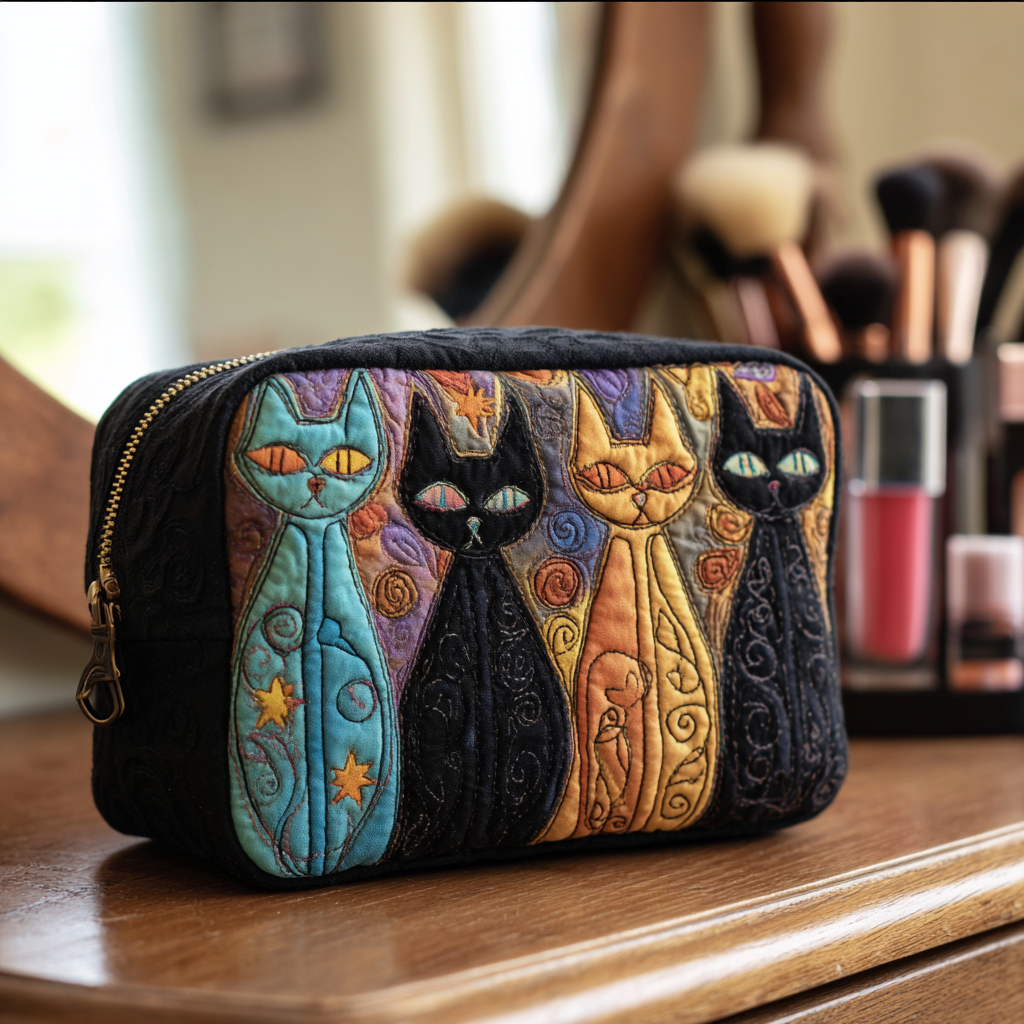 Bolso de Maquillaje Acolchado de Gatos
