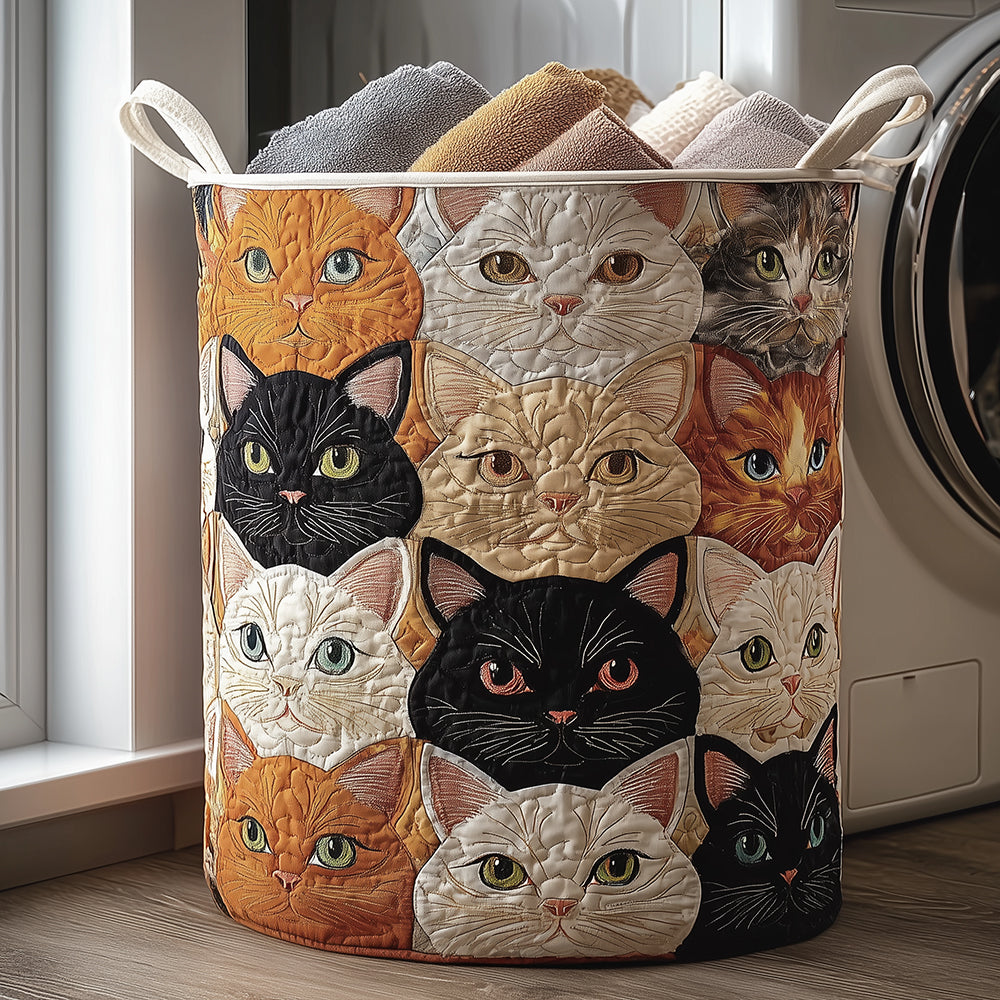 Cesta de Ropa de Colcha con Diseño de Gato